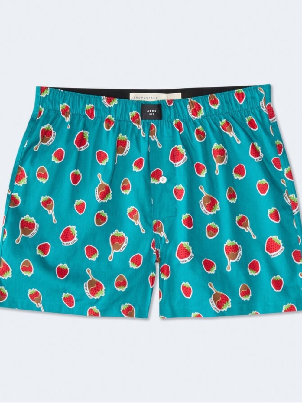 Aeropostale Teal Strawberry-Print Woven Boxer Shorts